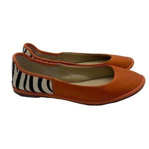 DIANE Von FURSTENBERG Women's Coral Orange Zebra Slip On Ballet Flats Size 7.5 M